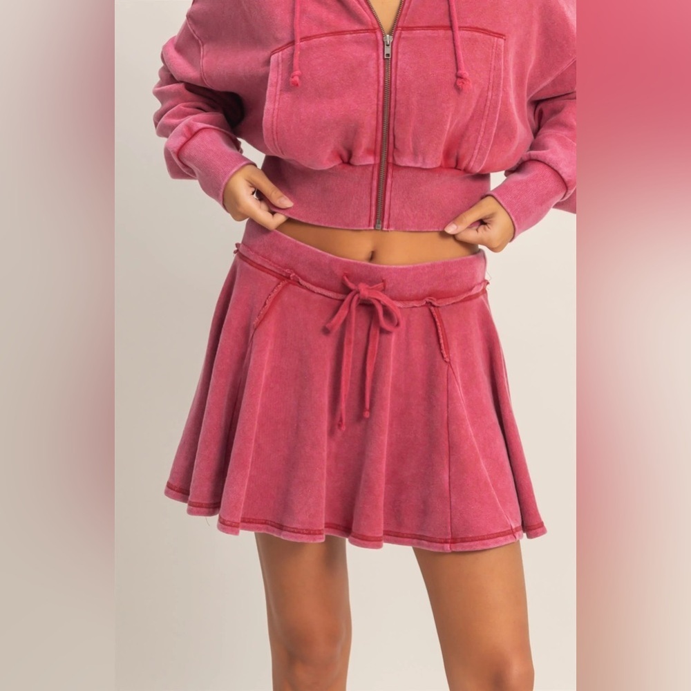 NWT Acid Washed Terry Exposed Seam Drawstring Mini Skirt with Shorts Skort - Picture 5 of 5